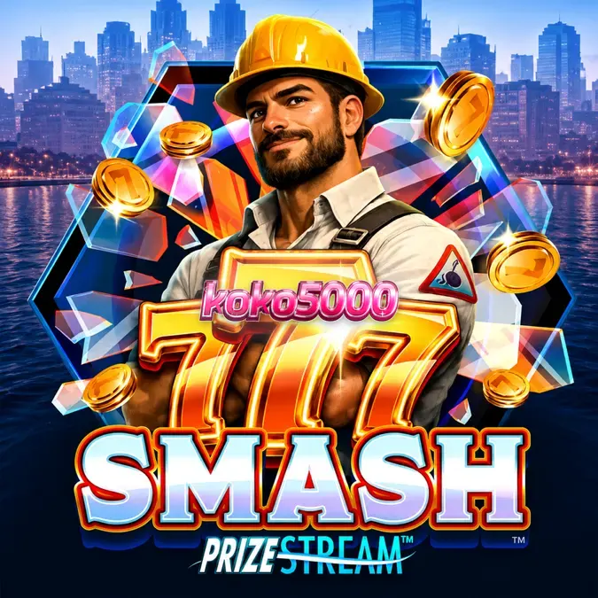 Tampilan visual mesin slot 777 Smash dengan tema konstruksi industrial.